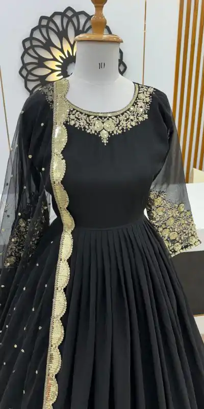 ZF 388 Black Color Georgette Embroidery Anarkali Gown Casual, Wedding, Party, Festive, Events Etc. Expected Delivery 4-6 Working Days @2149/- | Anarkali Suits, Bollywood Anarkali, Creative-Anarkali, Designer Anarkali, Embroidered Anarkali