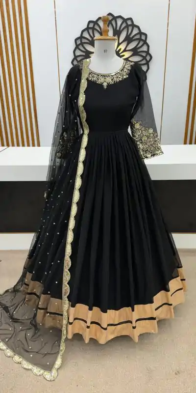 ZF 388 Black Color Georgette Embroidery Anarkali Gown Casual, Wedding, Party, Festive, Events Etc. Expected Delivery 4-6 Working Days @2149/- | Anarkali Suits, Bollywood Anarkali, Creative-Anarkali, Designer Anarkali, Embroidered Anarkali