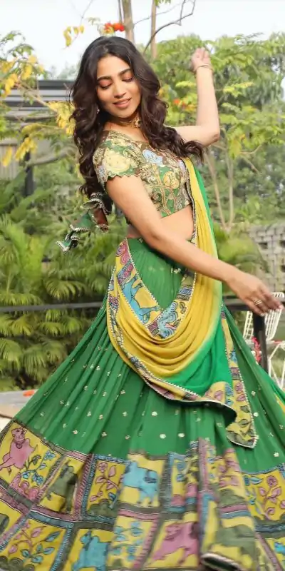 PC 319 Green Color Choline Kalamkari Digital Print Lehenga Choli Casual, Party Wear, Events, Festivals Wear Etc. Expected Delivery 4-6 Working Days @2079/- | Bollywood Lehenga, Creative Lehenga, Designer Lehenga, Embroidered Lehenga, Lehenga, Party Wear Lehenga