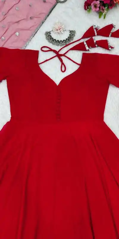 KD 1308 Red Color Faux Georgette Plain Work Anarkali Suite Casual, Wedding, Party, Festive, Events Etc. Expected Delivery 4-6 Working Days @1799/- | Anarkali Suits, Creative-Anarkali, Designer Anarkali, Embroidered Anarkali, Party Wear Anarkali