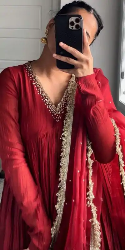 AD 152 Red Color Pure Chinon Silk Embroidery Gown Fancy Full Sleeve Wedding, Party, Festive, Events Etc. Expected Delivery  4-6 Working Days @1799/ | Designer Suits, Jump Suits, Casual Suits, Creative suits, Palazzo Suits, Party Wear Suits, Patiala Suits, Salwar suit, Straight Suits