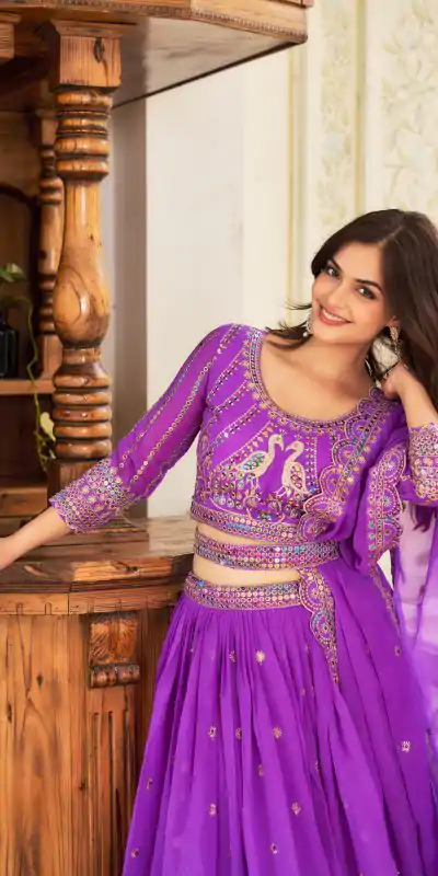 Ram 027 Violet Color Georgette Multi Sequence Work Lehenga Choli Casual, Wedding, Festive, Events Expected Delivery 4-6 Working Days @3049/- | Bollywood Lehenga, Creative Lehenga, Designer Lehenga, Embroidered Lehenga, Lehenga, Party Wear Lehenga