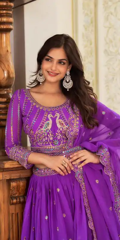 Ram 027 Violet Color Georgette Multi Sequence Work Lehenga Choli Casual, Wedding, Festive, Events Expected Delivery 4-6 Working Days @3049/- | Bollywood Lehenga, Creative Lehenga, Designer Lehenga, Embroidered Lehenga, Lehenga, Party Wear Lehenga