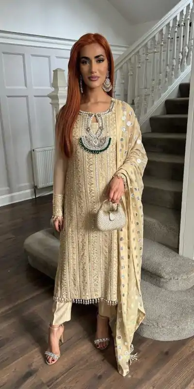 RTC 5676 Cream Color Alluring Georgette Thread Sequence Salwar Suit Casual, Wedding, Party, Festive, Events. Expected Delivery 4-6 Working Days @1699/- | Bollywood Kurti, Creative Kurtis, Designer Kurti, Kurti, Party Wear Kurti, Selfie Kurti