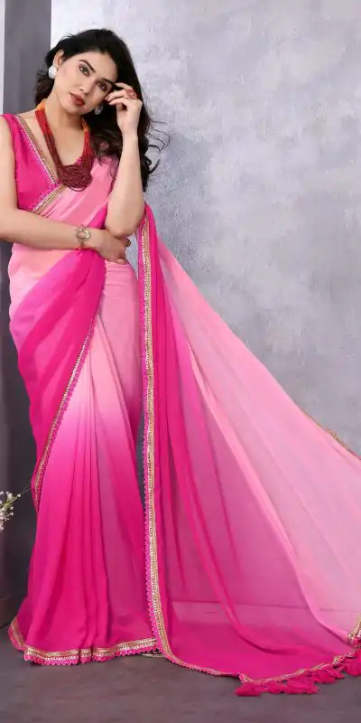 Jr Pop Rose Pink : Faux Peding Georgette Party, Wedding, Festive, Events Etc. 4-6 Working Days @1549/- Only | Bollywood Sarees, Creative Sarees, Designer Sarees, Embroidered Sarees, Ethnic Saree, Modern Digital sarees, Party Wear Sarees, Sarees