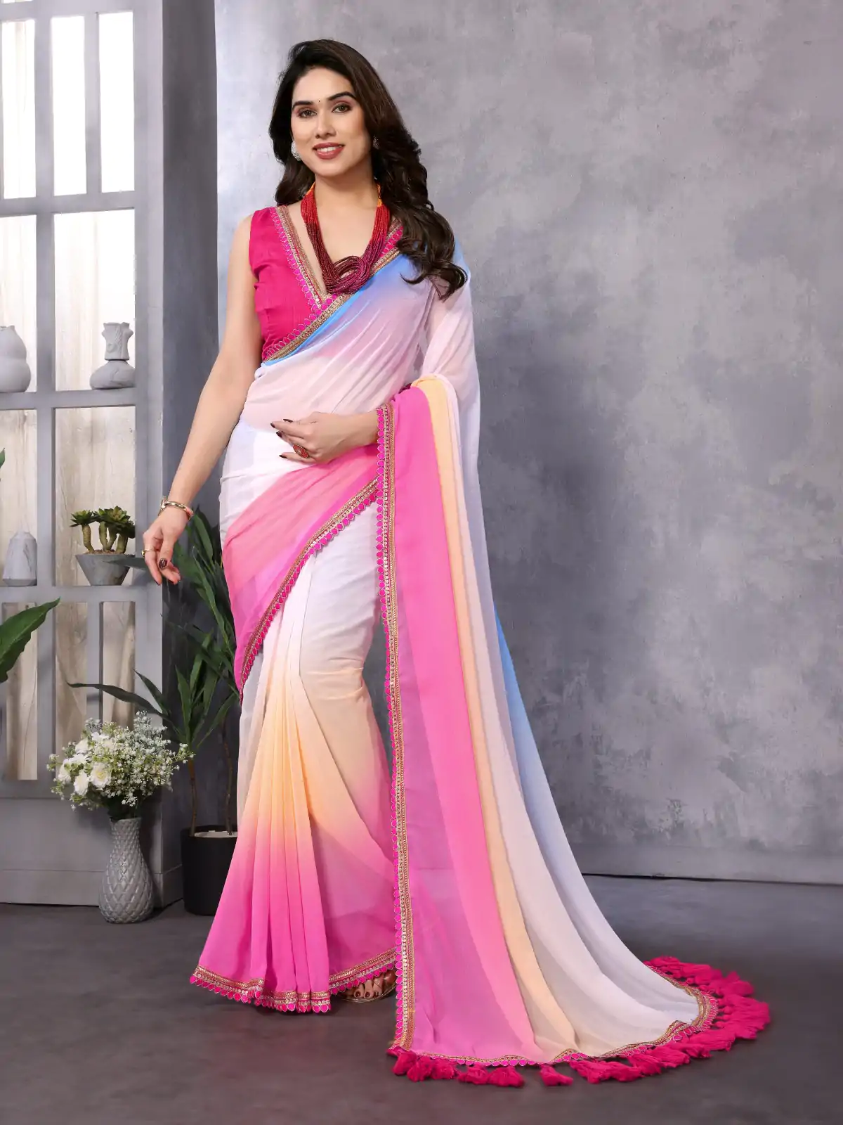 Jr Pop Sky Pink : Faux Peding Georgette Party, Wedding, Festive, Events Etc. 4-6 Working Days @1549/- Only | Bollywood Sarees, Creative Sarees, Designer Sarees, Embroidered Sarees, Ethnic Saree, Modern Digital sarees, Party Wear Sarees, Sarees