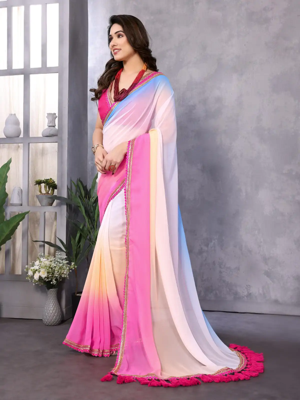 Jr Pop Sky Pink : Faux Peding Georgette Party, Wedding, Festive, Events Etc. 4-6 Working Days @1549/- Only | Bollywood Sarees, Creative Sarees, Designer Sarees, Embroidered Sarees, Ethnic Saree, Modern Digital sarees, Party Wear Sarees, Sarees