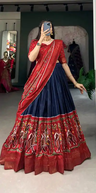 LNB 1623 Navy Blue Color Fabulous Dola Silk Patola Print And Foil Work Lehenga Choli Wedding, Festive, Events Expected Delivery 4-6 Working Days@2199/- Only | Bollywood Lehenga, Creative Lehenga, Designer Lehenga, Embroidered Lehenga, Lehenga, Party Wear Lehenga