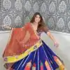 Nice Navy Blue Color Reyon Digital Printed Patti Work Lehenga