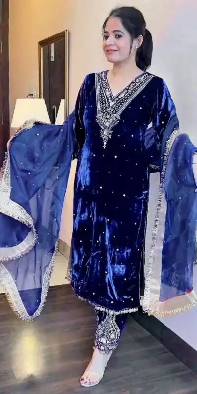 RTC 5630 Blue Color Softy Viscos Velvet Thread Rivet Moti Salwar Suit Casual, Wedding, Party, Festive, Events. Expected Delivery 4-6 Working Days @2099/- | Designer Suits, Jump Suits, Tops & Bottoms, Track Suits, Trendy Wear, Casual Suits, Creative suits, Palazzo Suits, Party Wear Suits, Patiala Suits, Salwar suit, Straight Suits