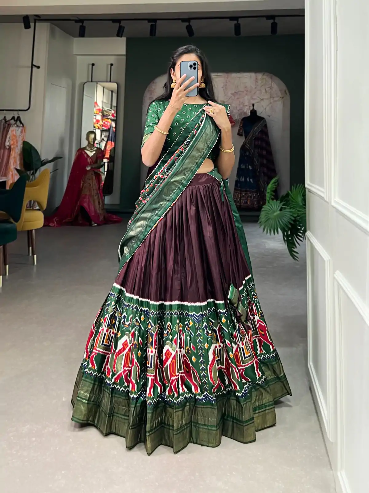 LNB 1623 Brown Color Fabulous Dola Silk Patola Print And Foil Work Lehenga Choli Wedding, Festive, Events Expected Delivery 4-6 Working Days@2199/- Only | Bollywood Lehenga, Creative Lehenga, Designer Lehenga, Embroidered Lehenga, Lehenga, Party Wear Lehenga