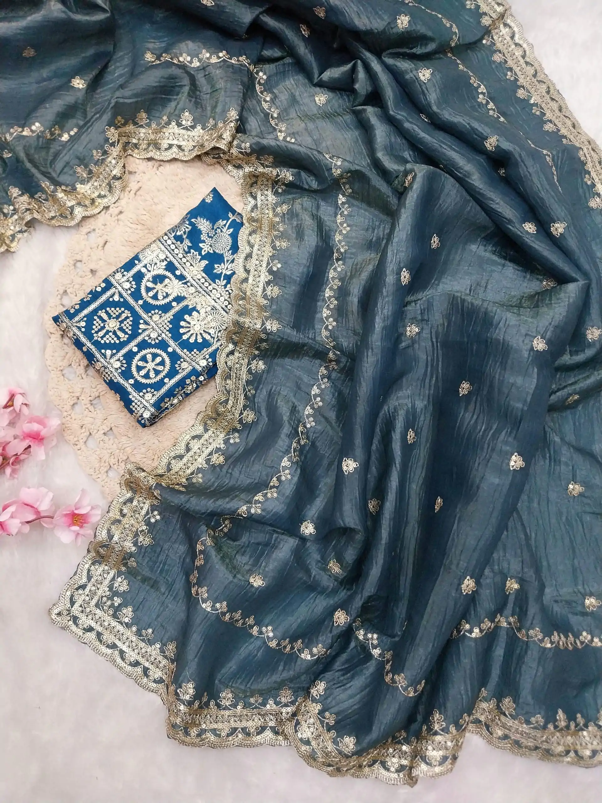 SSS 403 Blue Color Georgette Work Embroidery Work Saree Casual, Party Wear, Wedding, Events Etc.4-6 Working Days@ 2499/- only | Bollywood Sarees, Creative Sarees, Designer Sarees, Embroidered Sarees, Ethnic Saree, Modern Digital sarees, Party Wear Sarees, Sarees