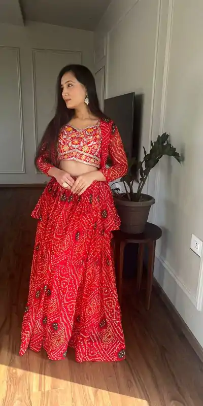  Ram 053 Red Pure Bandhrej Heavy Embroidery Sequence Lehenga Choli Wedding, Party, Festive, Events Etc.4-6 Working Days@ 2499/-only | Bollywood Lehenga, Creative Lehenga, Designer Lehenga, Embroidered Lehenga, Lehenga, Party Wear Lehenga