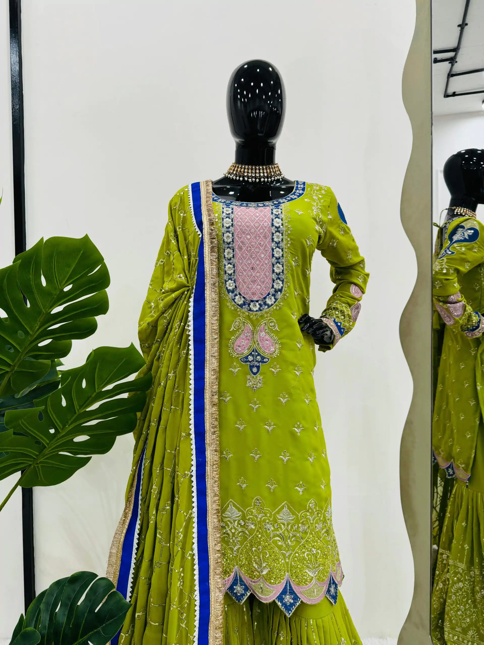 RTC 5776 Mehndi Green Foux Gorgette Embroidery Sequence Salwar Suit Casual, Wedding, Party, Festive, Events Etc. 4-6 Working Days @ 2599/- only | Jump Suits, Casual Suits, Creative suits, Designer Suits, Palazzo Suits, Party Wear Suits, Patiala Suits, Salwar suit, Straight Suits