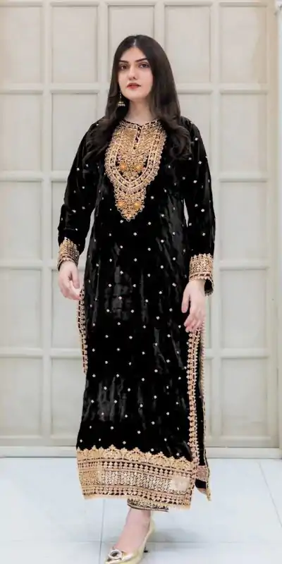SR-1652 Black Color Velvet Georgette Embroidery Sequence Salwar Suit Casual, Wedding, Party, Festive, Events Etc.4-6 Working Days@ 2049/-only | Jump Suits, Casual Suits, Creative suits, Designer Suits, Palazzo Suits, Party Wear Suits, Patiala Suits, Salwar suit, Straight Suits