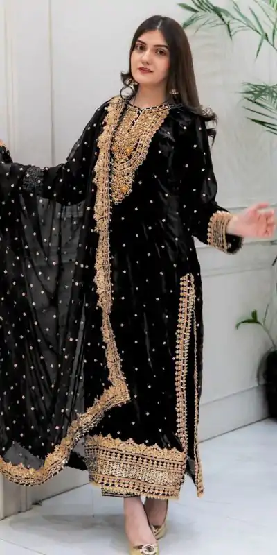 SR-1652 Black Color Velvet Georgette Embroidery Sequence Salwar Suit Casual, Wedding, Party, Festive, Events Etc.4-6 Working Days@ 2049/-only  | Jump Suits, Casual Suits, Creative suits, Designer Suits, Palazzo Suits, Party Wear Suits, Patiala Suits, Salwar suit, Straight Suits