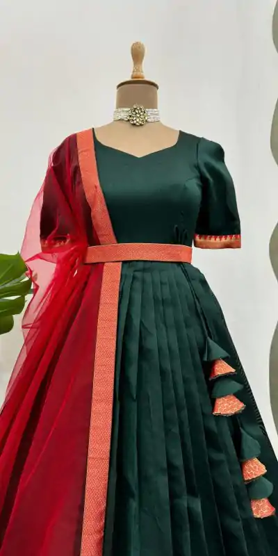 RTC 5773 Green Color Jequed Silk Four side lace broder Plain Gown Wedding, Party, Festive, Events Etc.4-6 Working Days @2099/- only | Bollywood Gowns, Creative Gowns, Designer Gowns, Embroidered Gowns, Gowns, Party Wear Gowns