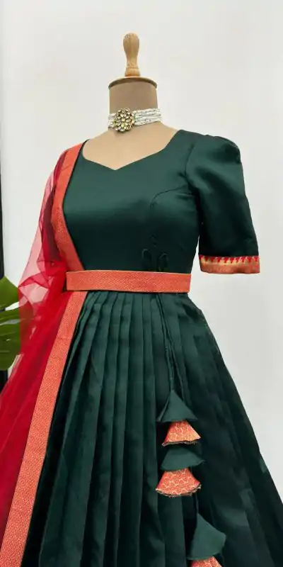 RTC 5773 Green Color Jequed Silk Four side lace broder Plain Gown Wedding, Party, Festive, Events Etc.4-6 Working Days @2099/- only | Bollywood Gowns, Creative Gowns, Designer Gowns, Embroidered Gowns, Gowns, Party Wear Gowns