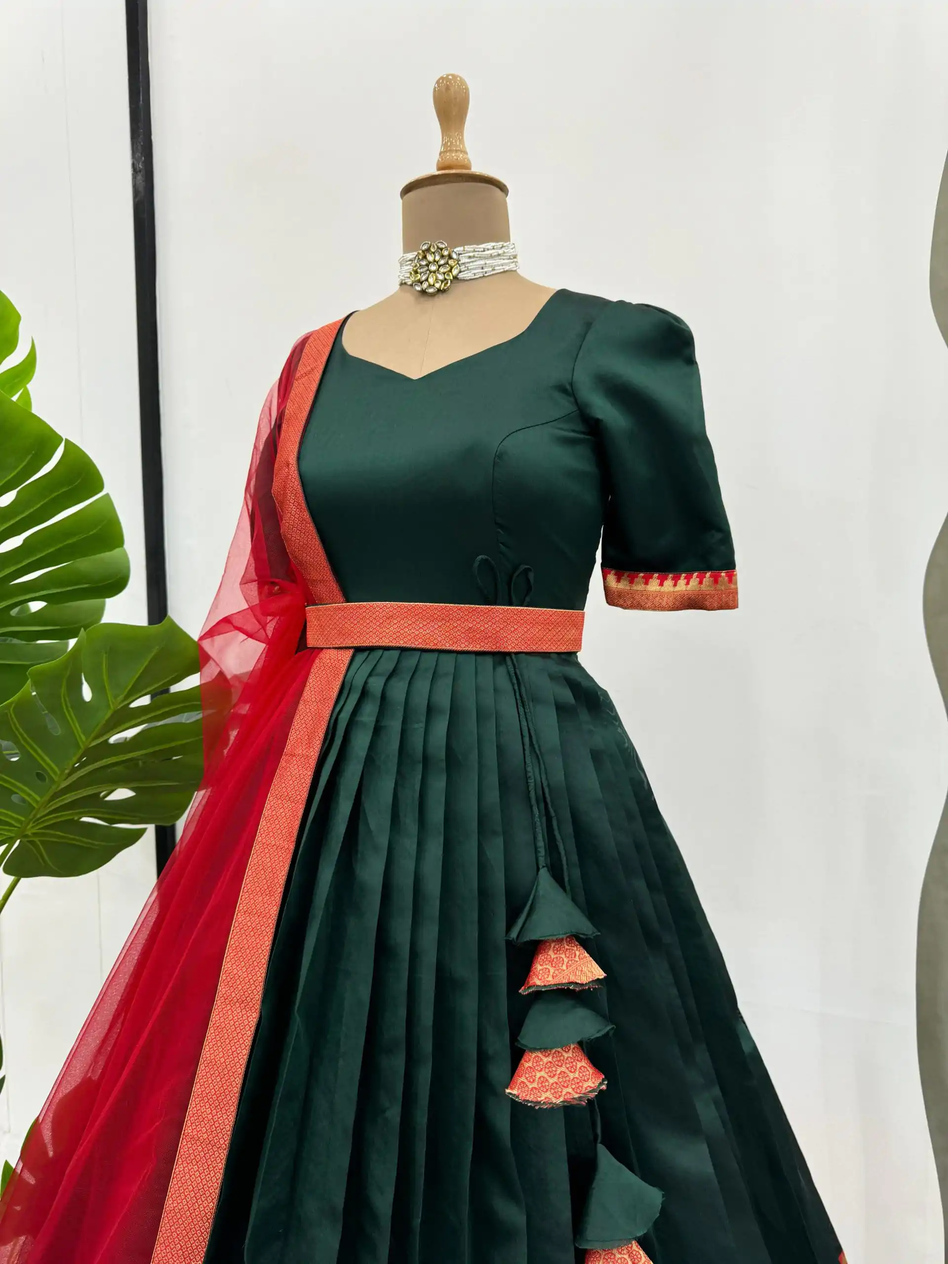 RTC 5773 Green Color Jequed Silk Four side lace broder Plain Gown Wedding, Party, Festive, Events Etc.4-6 Working Days @2099/- only | Bollywood Gowns, Creative Gowns, Designer Gowns, Embroidered Gowns, Gowns, Party Wear Gowns