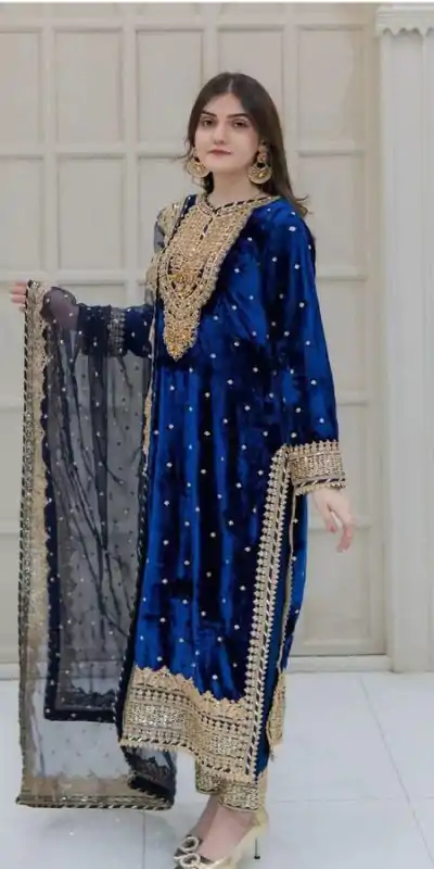 SR-1652 Blue Color Velvet Georgette Embroidery Sequence Salwar Suit Casual, Wedding, Party, Festive, Events Etc.4-6 Working Days@ 2049/-only  | Jump Suits, Casual Suits, Creative suits, Designer Suits, Palazzo Suits, Party Wear Suits, Patiala Suits, Salwar suit, Straight Suits