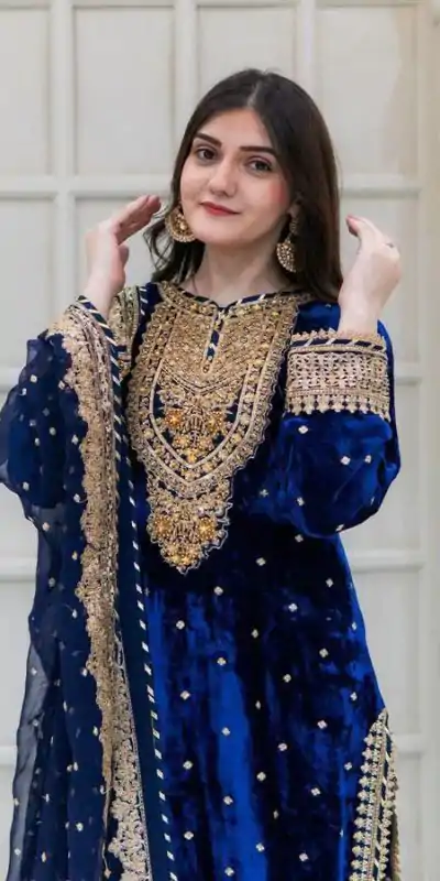 SR-1652 Blue Color Velvet Georgette Embroidery Sequence Salwar Suit Casual, Wedding, Party, Festive, Events Etc.4-6 Working Days@ 2049/-only  | Jump Suits, Casual Suits, Creative suits, Designer Suits, Palazzo Suits, Party Wear Suits, Patiala Suits, Salwar suit, Straight Suits