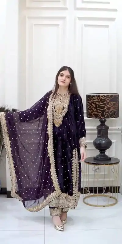 SR-1652 Navy Blue Color Velvet Georgette Embroidery Sequence Salwar Suit Casual, Wedding, Party, Festive, Events Etc.4-6 Working Days@ 2049/-only | Jump Suits, Casual Suits, Creative suits, Designer Suits, Palazzo Suits, Party Wear Suits, Patiala Suits, Salwar suit, Straight Suits