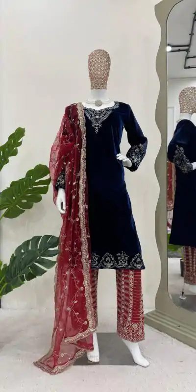 RTC 5777 Navy Blue Color Viscos velvet Thread With Sequnce Salwar Suit Casual, Wedding, Party, Festive, Events Etc.4-6 Working Days@2149/-only | Jump Suits, Casual Suits, Creative suits, Designer Suits, Palazzo Suits, Party Wear Suits, Patiala Suits, Salwar suit, Straight Suits