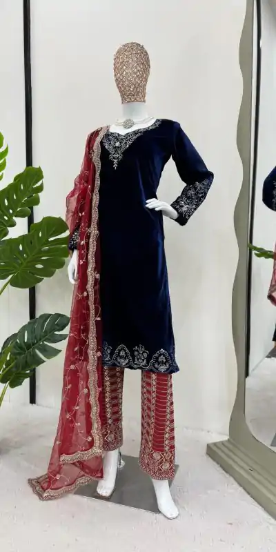 RTC 5777 Navy Blue Color Viscos velvet Thread With Sequnce Salwar Suit Casual, Wedding, Party, Festive, Events Etc.4-6 Working Days@2149/-only | Jump Suits, Casual Suits, Creative suits, Designer Suits, Palazzo Suits, Party Wear Suits, Patiala Suits, Salwar suit, Straight Suits