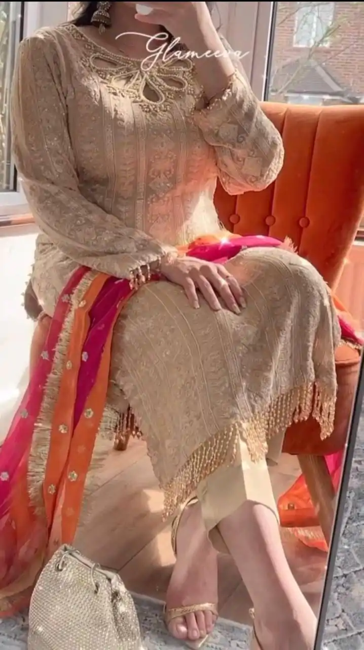 LG 1837Cream Faux Georgette Sequence Embroidery With Sharara Suit Wedding, Party, Festive, Events Etc.4-6 Working Days@2549/-only | Jump Suits, Casual Suits, Creative suits, Designer Suits, Palazzo Suits, Party Wear Suits, Patiala Suits, Salwar suit, Straight Suits