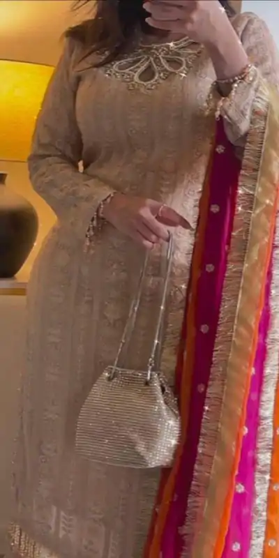 LG 1837Cream Faux Georgette Sequence Embroidery With Sharara Suit Wedding, Party, Festive, Events Etc.4-6 Working Days@2549/-only | Jump Suits, Casual Suits, Creative suits, Designer Suits, Palazzo Suits, Party Wear Suits, Patiala Suits, Salwar suit, Straight Suits