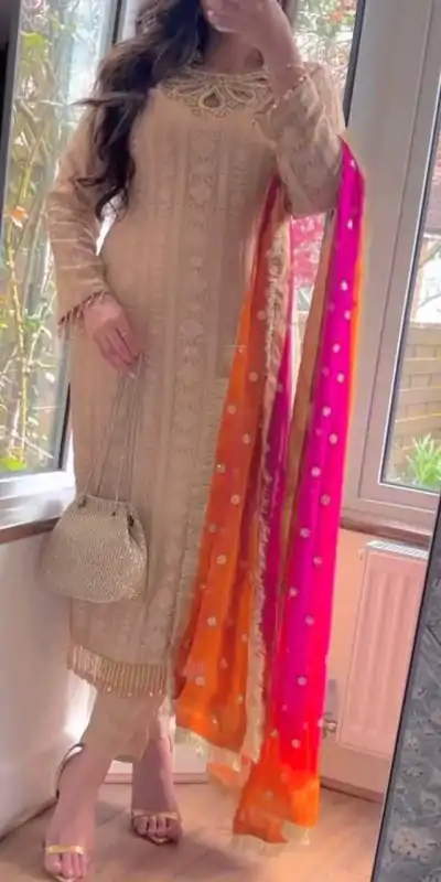 LG 1837Cream Faux Georgette Sequence Embroidery With Sharara Suit Wedding, Party, Festive, Events Etc.4-6 Working Days@2549/-only | Jump Suits, Casual Suits, Creative suits, Designer Suits, Palazzo Suits, Party Wear Suits, Patiala Suits, Salwar suit, Straight Suits