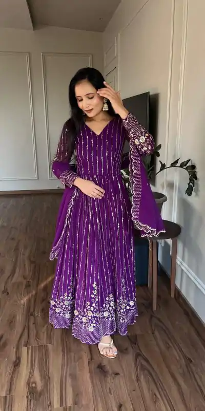 Ram 065 Purple Fox Georgette sequence Embroidery Work With Gown Wedding, Party, Festive, Events Etc.4-6 Working Days@ 2149/-only | Bollywood Gowns, Creative Gowns, Designer Gowns, Embroidered Gowns, Gowns, Party Wear Gowns