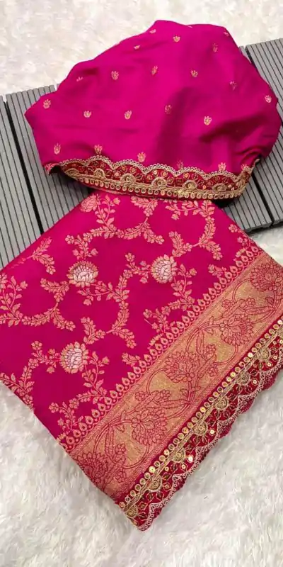 MS 469 Pink color Jacquard Weaving With Embroidery Cording Lace Saree Casual, Wedding, Festive, Events . Expected Delivery  4-6 Working Days @1649/- only                                                                                                                                                                    | Bollywood Sarees, Creative Sarees, Designer Sarees, Embroidered Sarees, Ethnic Saree, Modern Digital sarees, Party Wear Sarees, Sarees