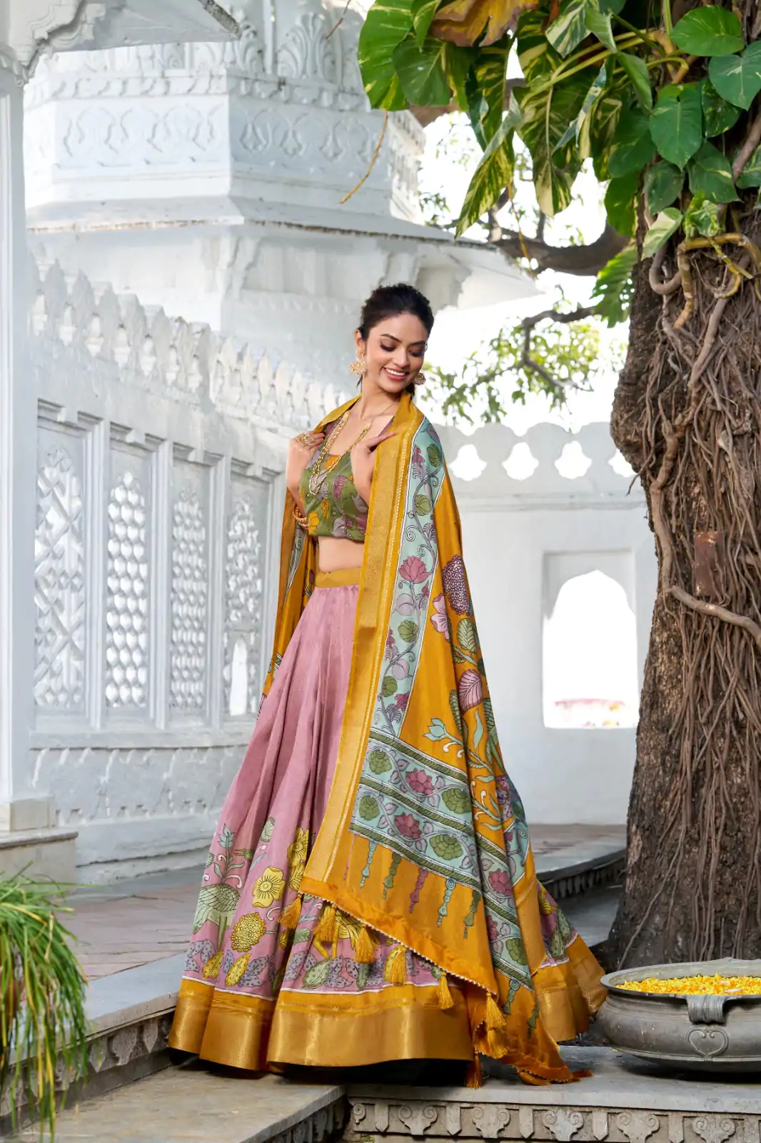 LNB 1234 Yellow Color Dola Silk Kalamkari Print Zari Border Lehenga Choli  Wedding, Party, Festive, Events Etc. Delivery 4-6 Working Days Rs 2149 | Bollywood Lehenga, Creative Lehenga, Designer Lehenga, Embroidered Lehenga, Lehenga, Party Wear Lehenga