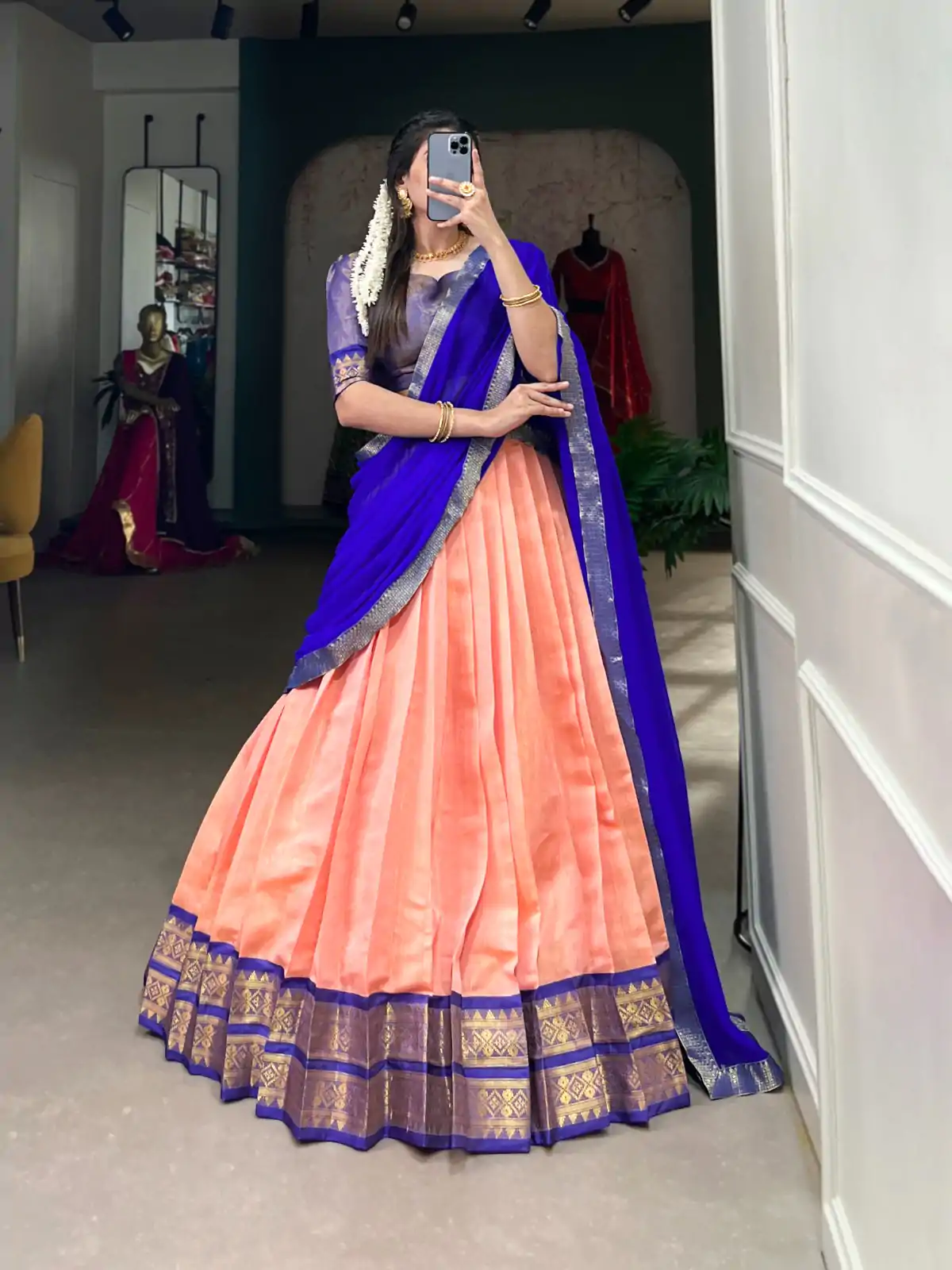 LNB 2002 Peach Color Color Kanchipuram Zari Weaving Work Lehenga Choli Wedding, Party, Festive, Events Etc. Delivery 4-6 Working Days Rs 1899 | Bollywood Lehenga, Creative Lehenga, Designer Lehenga, Embroidered Lehenga, Lehenga, Party Wear Lehenga