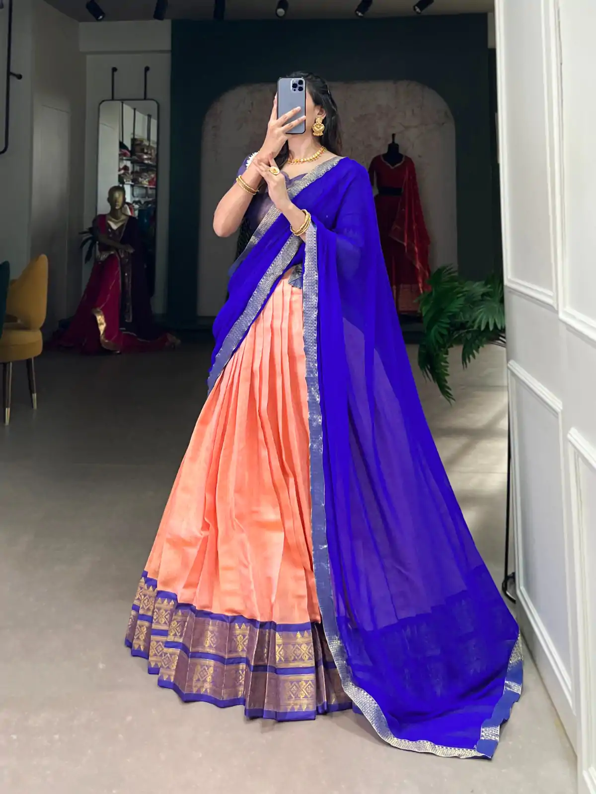 LNB 2002 Peach Color Color Kanchipuram Zari Weaving Work Lehenga Choli Wedding, Party, Festive, Events Etc. Delivery 4-6 Working Days Rs 1899 | Bollywood Lehenga, Creative Lehenga, Designer Lehenga, Embroidered Lehenga, Lehenga, Party Wear Lehenga