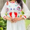 Milky White Color Cotton Flex and Rayo Embroidery Work Kurti