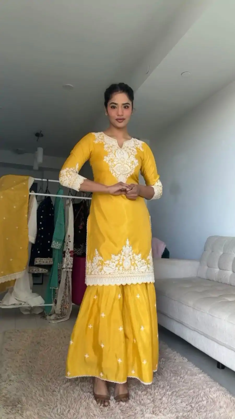 RTC 5827 Yellow  Color Chinnon Silk thread With Sequence Sharara Suit Wedding, Party, Festive, Events Etc.  Expected Delivery 4-6 Working Days @2399/- | Jump Suits, Casual Suits, Creative suits, Designer Suits, Palazzo Suits, Party Wear Suits, Patiala Suits, Salwar suit, Straight Suits