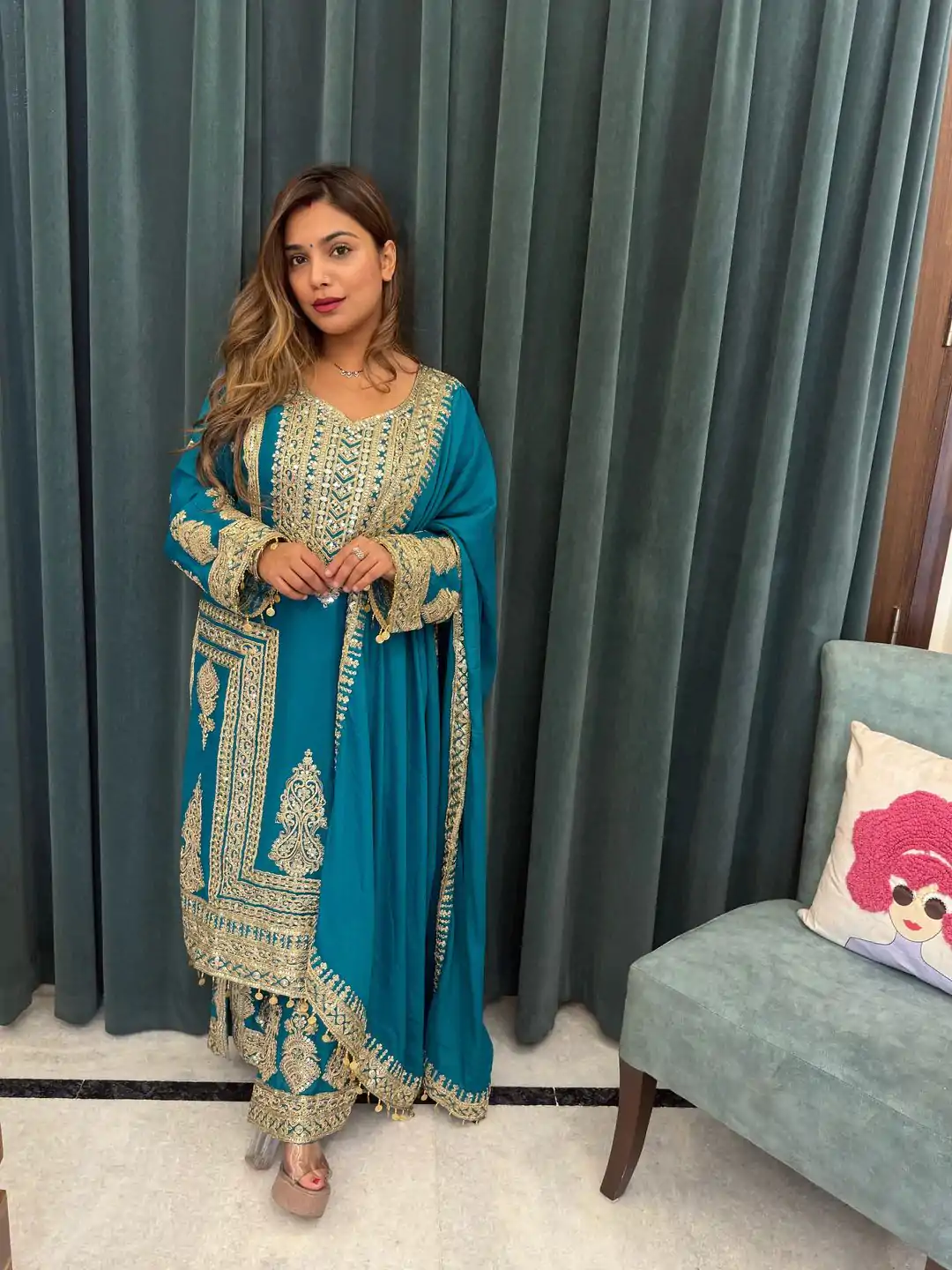 SRK 5237 Navy Blue Color Chinnon Silk With Embroidery Coding Dori-Sequence Work Salwar Suit , Wedding, Party, Festive, Events Etc.4-6 Working Days@ 2399/- | Jump Suits, Casual Suits, Creative suits, Designer Suits, Palazzo Suits, Party Wear Suits, Patiala Suits, Salwar suit, Straight Suits