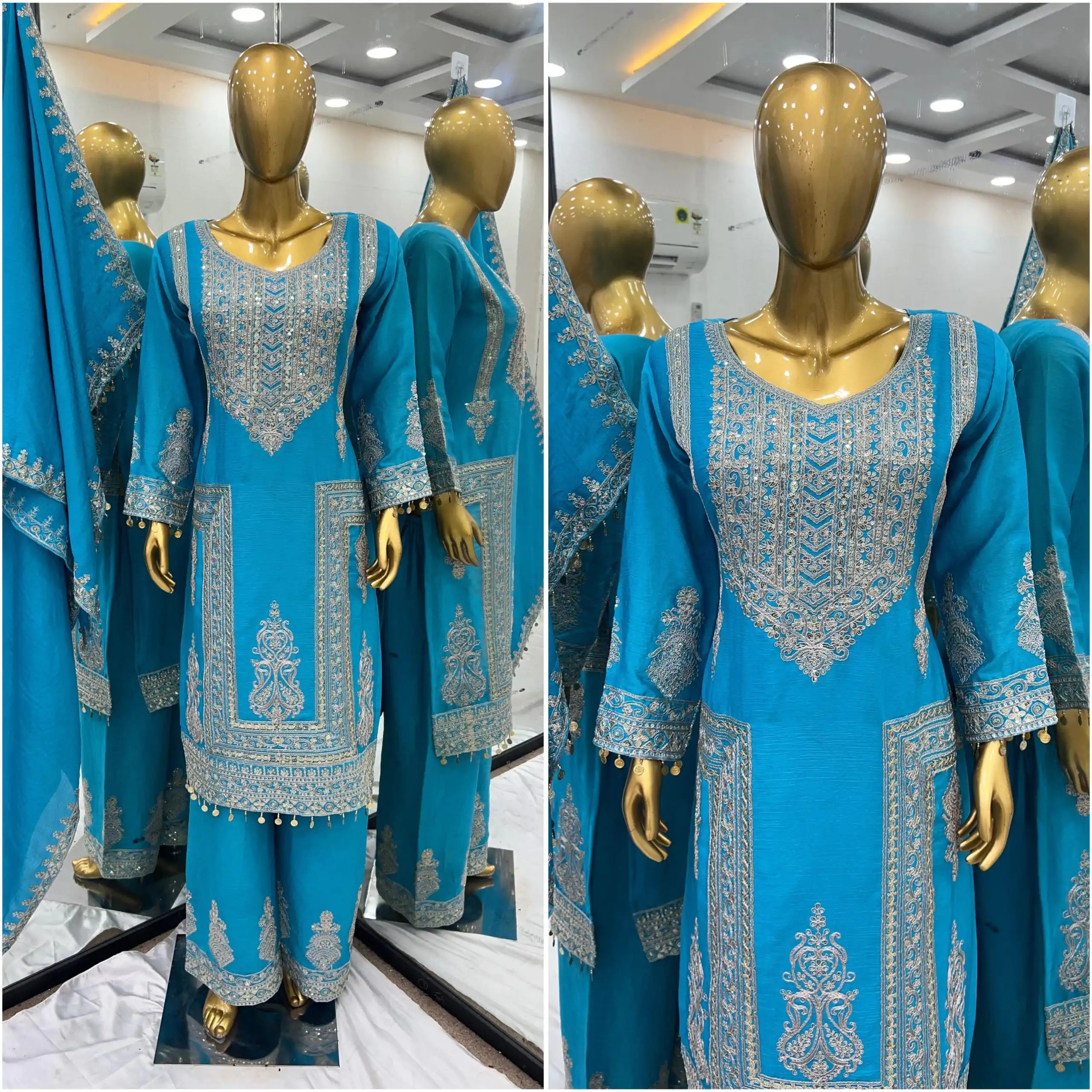 SRK 5237 Sky Blue Color Chinnon Silk With Embroidery Coding Dori-Sequence Work Salwar Suit , Wedding, Party, Festive, Events Etc.4-6 Working Days@ 2399/- | Jump Suits, Casual Suits, Creative suits, Designer Suits, Palazzo Suits, Party Wear Suits, Patiala Suits, Salwar suit, Straight Suits