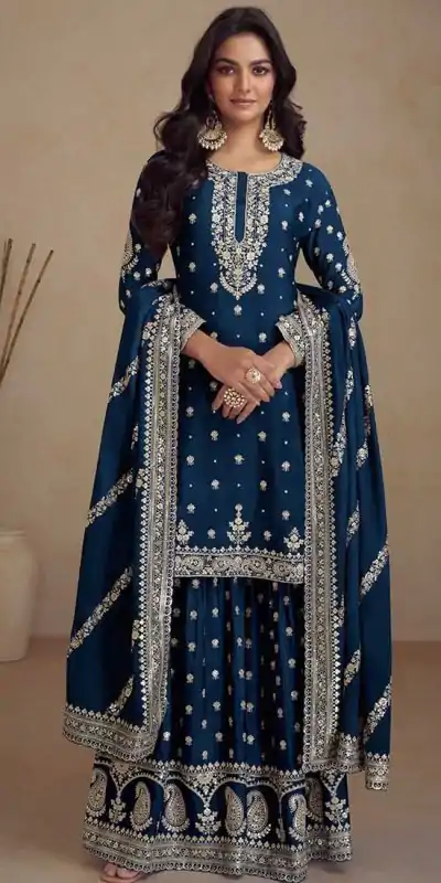 FC 5231 Blue Color Heavy Semi Chinon Silk Codding Embroidery Salwar Suit Casual, Wedding, Party, Festive, Events Etc.4-6 Working Days@ 2899/-only | Jump Suits, Casual Suits, Creative suits, Designer Suits, Palazzo Suits, Party Wear Suits, Patiala Suits, Salwar suit, Straight Suits