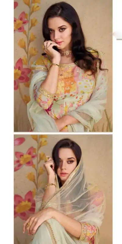 FC 5539 Cream Color chinon Print Silk with Dall US Crepe Sharara Suit Wedding, Party, Festive, Events Etc.  Expected Delivery 4-6 Working Days @2099/- | Jump Suits, Casual Suits, Creative suits, Designer Suits, Palazzo Suits, Party Wear Suits, Patiala Suits, Salwar suit, Straight Suits