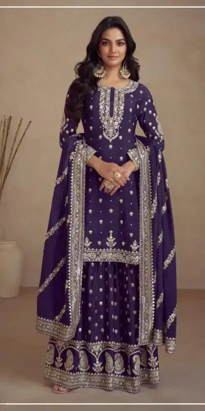 FC 5231 Purple Color Heavy Semi Chinon Silk Codding Embroidery Salwar Suit Casual, Wedding, Party, Festive, Events Etc.4-6 Working Days@ 2899/-only | Jump Suits, Casual Suits, Creative suits, Designer Suits, Palazzo Suits, Party Wear Suits, Patiala Suits, Salwar suit, Straight Suits