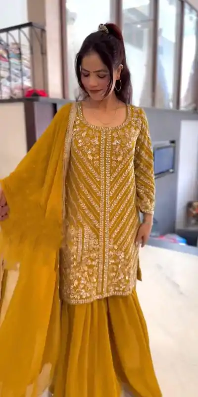 ZSR 3106 Yellow Color Faux Georgette With Embroidery Sequence Work Salwar Suit Casual, Wedding, Party, Festive, Events Etc.4-6 Working Days@ 2049/-only | Jump Suits, Casual Suits, Creative suits, Designer Suits, Palazzo Suits, Party Wear Suits, Patiala Suits, Salwar suit, Straight Suits
