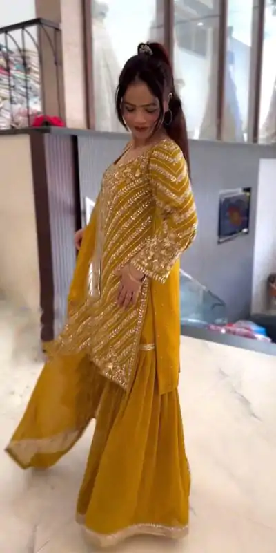 ZSR 3106 Yellow Color Faux Georgette With Embroidery Sequence Work Salwar Suit Casual, Wedding, Party, Festive, Events Etc.4-6 Working Days@ 2049/-only | Jump Suits, Casual Suits, Creative suits, Designer Suits, Palazzo Suits, Party Wear Suits, Patiala Suits, Salwar suit, Straight Suits