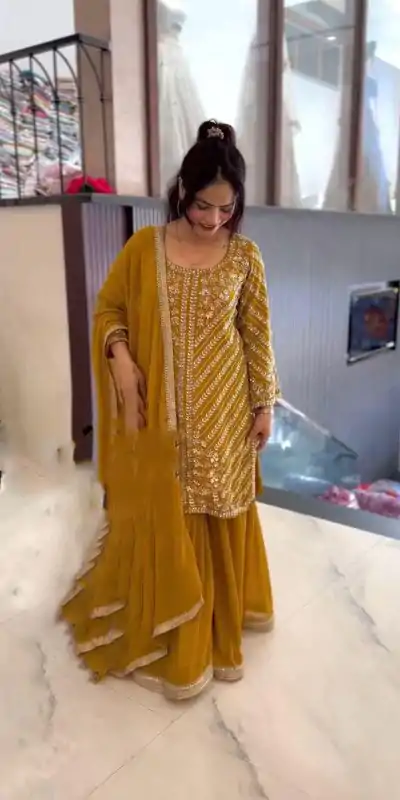 ZSR 3106 Yellow Color Faux Georgette With Embroidery Sequence Work Salwar Suit Casual, Wedding, Party, Festive, Events Etc.4-6 Working Days@ 2049/-only | Jump Suits, Casual Suits, Creative suits, Designer Suits, Palazzo Suits, Party Wear Suits, Patiala Suits, Salwar suit, Straight Suits
