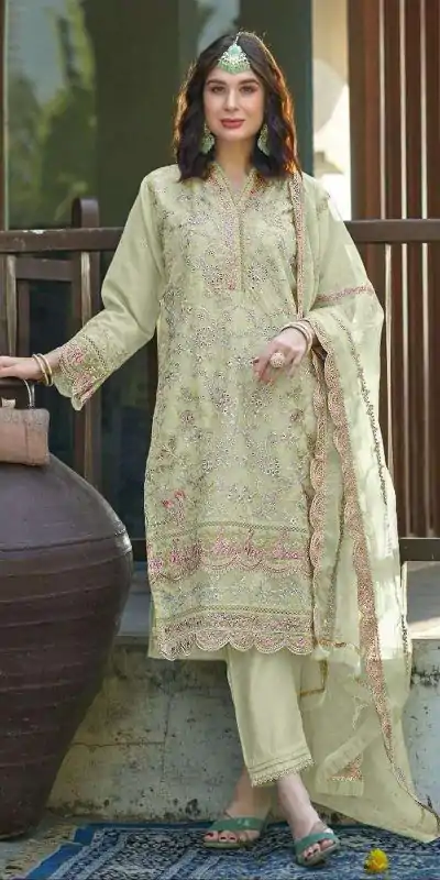 FC 1129 Light Green Color Organza With Embroidery Sequence Work Salwar Suit Casual, Wedding, Party, Festive, Events Etc.4-6 Working Days@ 2449/-only | Jump Suits, Casual Suits, Creative suits, Designer Suits, Palazzo Suits, Party Wear Suits, Patiala Suits, Salwar suit, Straight Suits