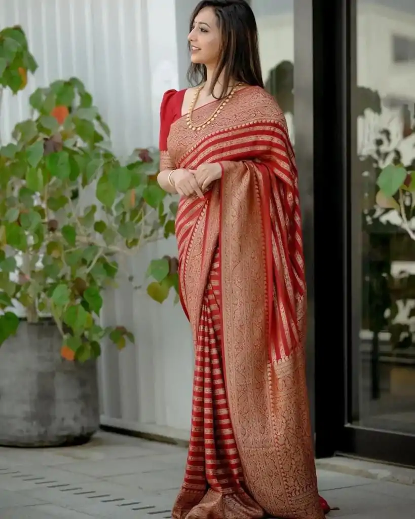 KP 5084 Red Color Soft Lichi Silk Jacquard Work On All Over Saree Casual, Wedding, Festive, Events . Expected Delivery  4-6 Working Days @1399/- only                                                                                                                                             | Bollywood Sarees, Creative Sarees, Designer Sarees, Embroidered Sarees, Ethnic Saree, Modern Digital sarees, Party Wear Sarees, Sarees