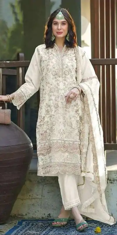 FC 1129 White Color Organza With Embroidery Sequence Work Salwar Suit Casual, Wedding, Party, Festive, Events Etc.4-6 Working Days@ 2449/-only | Jump Suits, Casual Suits, Creative suits, Designer Suits, Palazzo Suits, Party Wear Suits, Patiala Suits, Salwar suit, Straight Suits