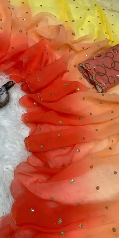 MS 470 Orange color Georgette With Sequence Worked Butti Saree Casual, Wedding, Festive, Events . Expected Delivery  4-6 Working Days @1699/- only                                                                                                                                                                                  | Bollywood Sarees, Creative Sarees, Designer Sarees, Embroidered Sarees, Ethnic Saree, Modern Digital sarees, Party Wear Sarees, Sarees